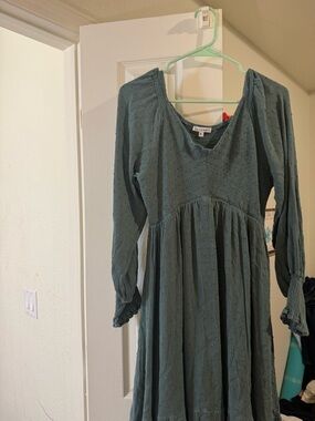 Baltic Born Teal Long Sleeve V-Neck Midi Dress